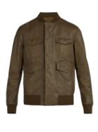 Matchesfashion.com Bottega Veneta - Intrecciato Detailed Leather Bomber Jacket - Mens - Green
