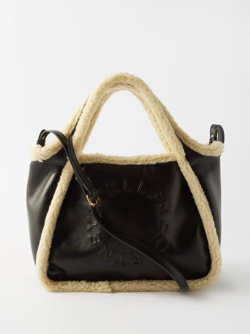 Stella Mccartney - Embossed-logo Faux-leather Cross-body Bag - Womens - Black Beige