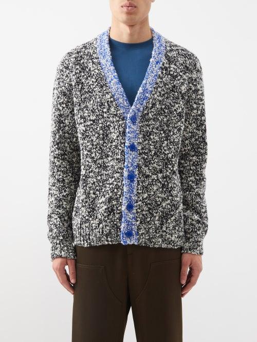 Loewe - Logo-intarsia Mlange Wool-blend Cardigan - Mens - Black White