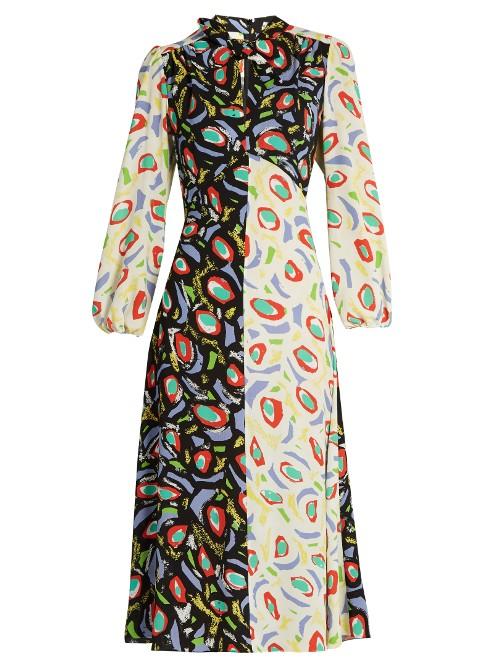 Duro Olowu Abstract Bird-print Tie-neck Crepe Dress