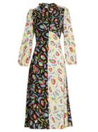 Duro Olowu Abstract Bird-print Tie-neck Crepe Dress
