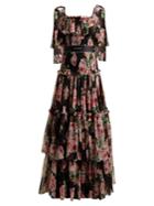 Dolce & Gabbana Rose-print Tiered-chiffon Gown