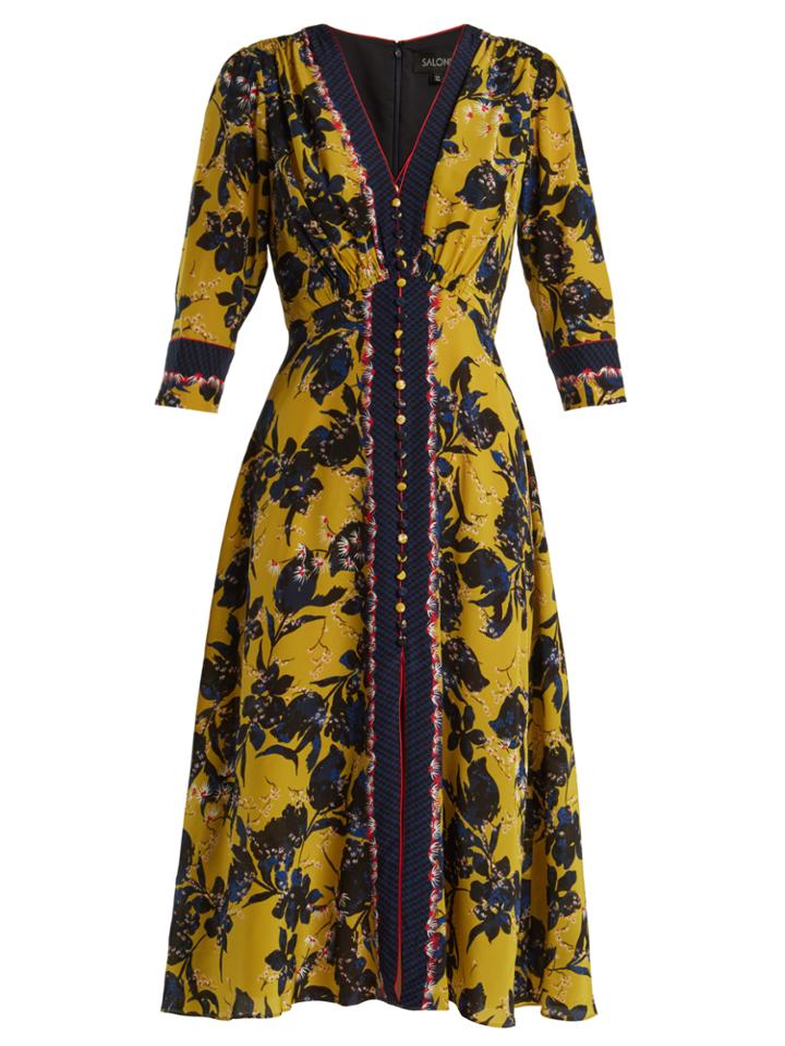 Saloni Eve V-neck Silk Crepe De Chine Dress
