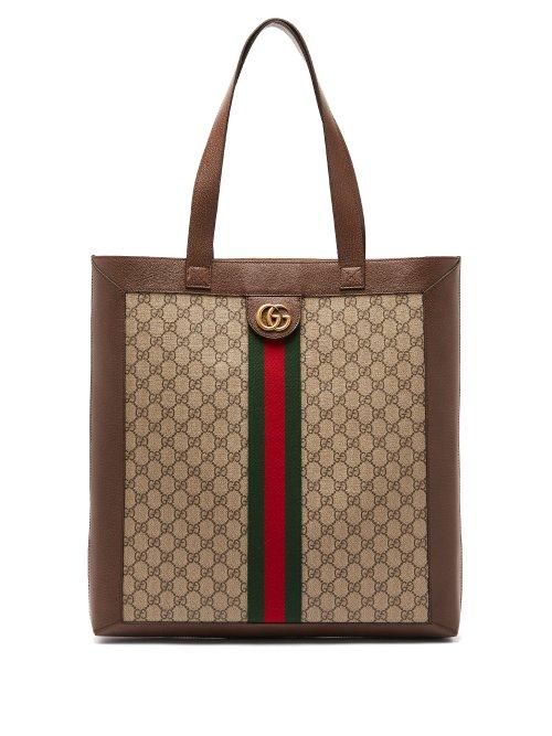 Matchesfashion.com Gucci - Gg Supreme Leather And Canvas Tote - Mens - Beige