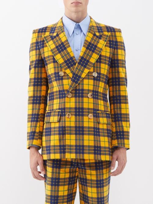 Gucci - Tartan Double-breasted Cotton-twill Suit Jacket - Mens - Yellow Multi