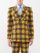 Gucci - Tartan Double-breasted Cotton-twill Suit Jacket - Mens - Yellow Multi