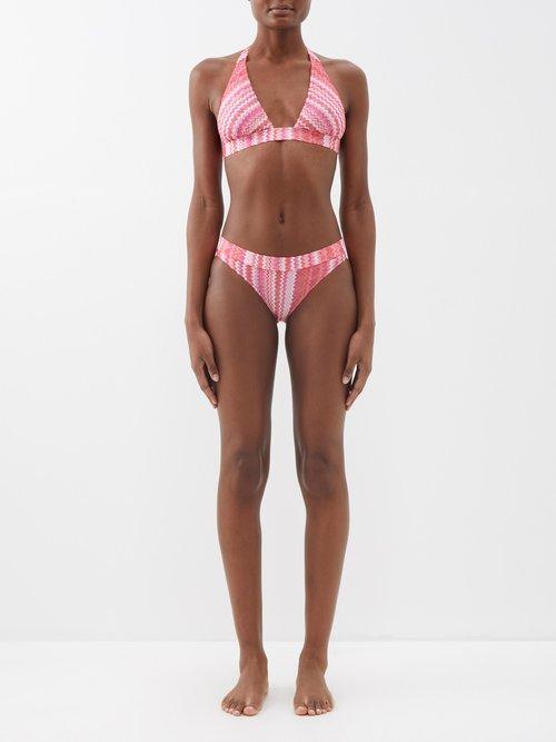 Missoni - Zigzag-jacquard Halterneck Bikini - Womens - Pink Red