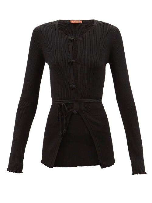 Altuzarra - Alexina Tie-waist Ribbed Stretch-jersey Cardigan - Womens - Black