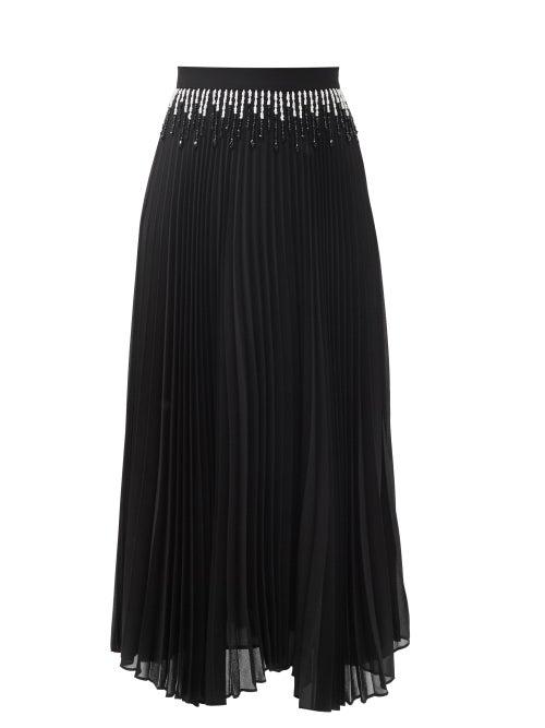 Matchesfashion.com Christopher Kane - Beaded Pleated-chiffon Skirt - Womens - Black