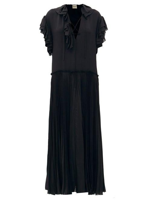 Matchesfashion.com Khaite - Kaelan Lace-up Ruffle-trimmed Silk Maxi Dress - Womens - Black