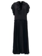 Matchesfashion.com Khaite - Kaelan Lace-up Ruffle-trimmed Silk Maxi Dress - Womens - Black