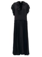 Matchesfashion.com Khaite - Kaelan Lace-up Ruffle-trimmed Silk Maxi Dress - Womens - Black