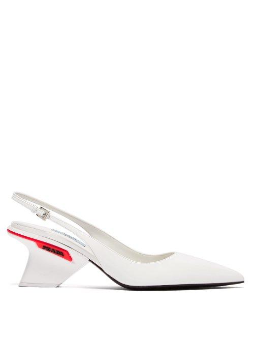 Matchesfashion.com Prada - Logo Embellished Patent Leather Slingback Pumps - Womens - White Multi