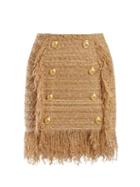 Matchesfashion.com Balmain - Fringed Tweed Mini Skirt - Womens - Beige