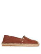 Matchesfashion.com Valentino - Rockstud Collapsible Heel Leather Espadrille Flats - Womens - Dark Tan