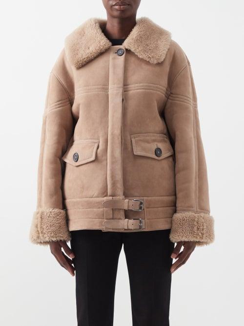 Tom Ford - Dropped-shoulder Shearling-trimmed Suede Jacket - Womens - Beige