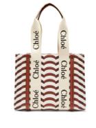Chlo - Woody Striped Leather-trim Canvas Tote Bag - Womens - Cream Stripe