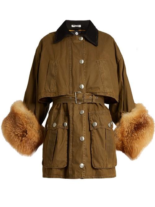Miu Miu Fur-cuff Waxed-cotton Coat