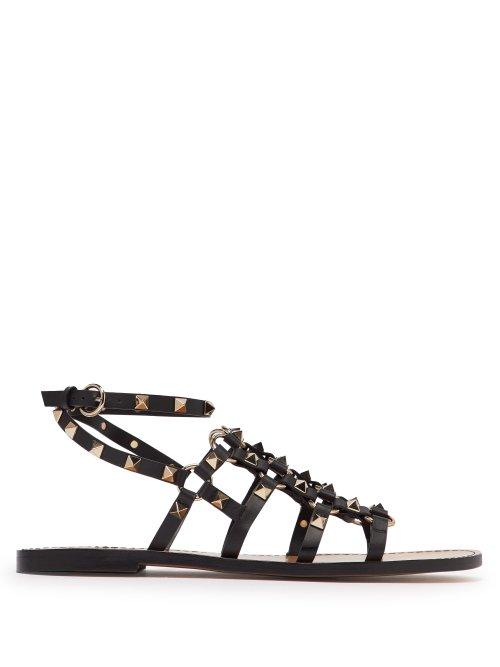 Matchesfashion.com Valentino - Rockstud Cage Leather Gladiator Sandals - Womens - Black