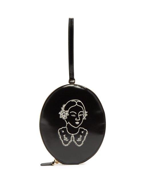 Matchesfashion.com Simone Rocha - Lady Embroidered Leather Clutch - Womens - Black White
