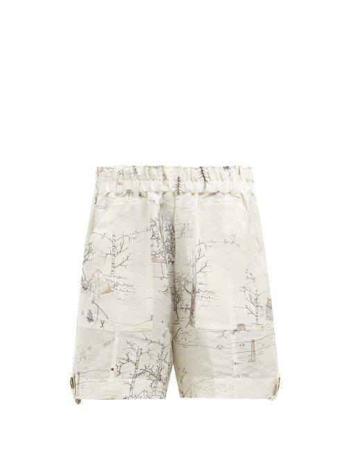 Matchesfashion.com Ganni - Cedar Illustration Print Shorts - Womens - Ivory