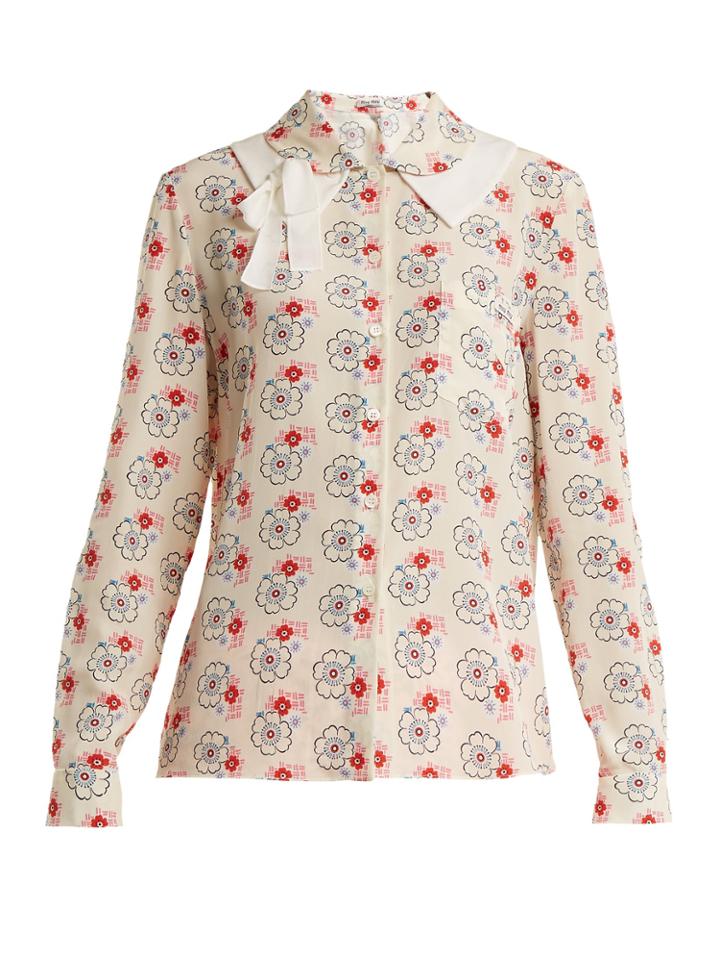 Miu Miu Floral-print Silk Crepe De Chine Blouse