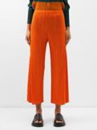 Pleats Please Issey Miyake - Cropped Technical-pleated Trousers - Womens - Orange