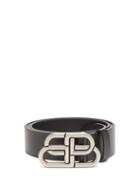 Balenciaga - Bb-logo Leather Belt - Mens - Black Silver