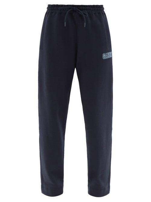 Ladies Rtw Ganni - Software Organic Cotton-blend Track Pants - Womens - Navy