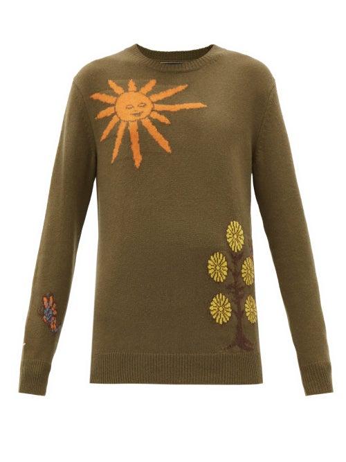 Matchesfashion.com The Elder Statesman - Gaynor Butterfly Universe Cashmere Sweater - Womens - Khaki