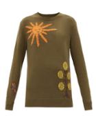 Matchesfashion.com The Elder Statesman - Gaynor Butterfly Universe Cashmere Sweater - Womens - Khaki