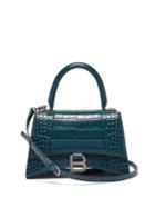Balenciaga - Hourglass Small Crocodile-effect Leather Bag - Womens - Dark Blue