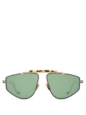 Matchesfashion.com Jacques Marie Mage - Hopper Angular Frame Metal Sunglasses - Mens - Gold