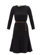 Gucci - Chain-link Belt Crepe Midi Dress - Womens - Black