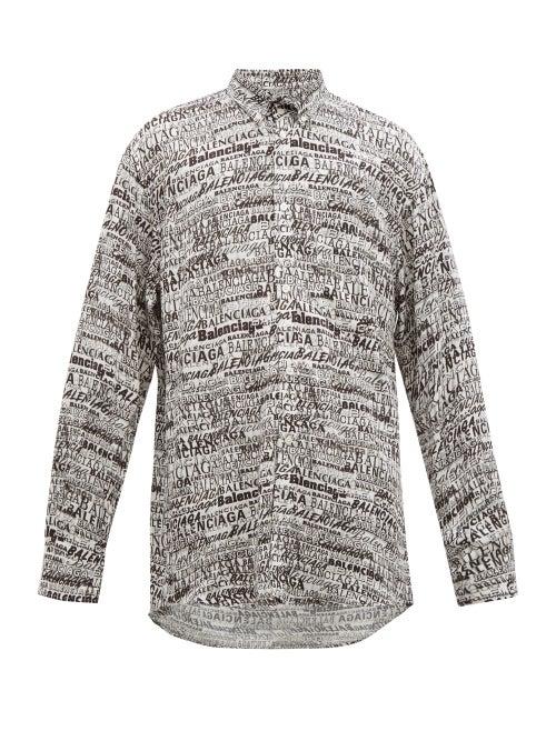 Matchesfashion.com Balenciaga - Logo Print Poplin Shirt - Mens - White Black