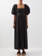 Matteau - Square-neck Linen-blend Dress - Womens - Black