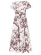 Erdem - Fraser Cap-sleeve Floral-print Cotton Dress - Womens - White Multi