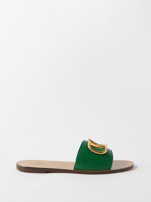 Valentino Garavani - V-logo Leather Sandals - Womens - Green