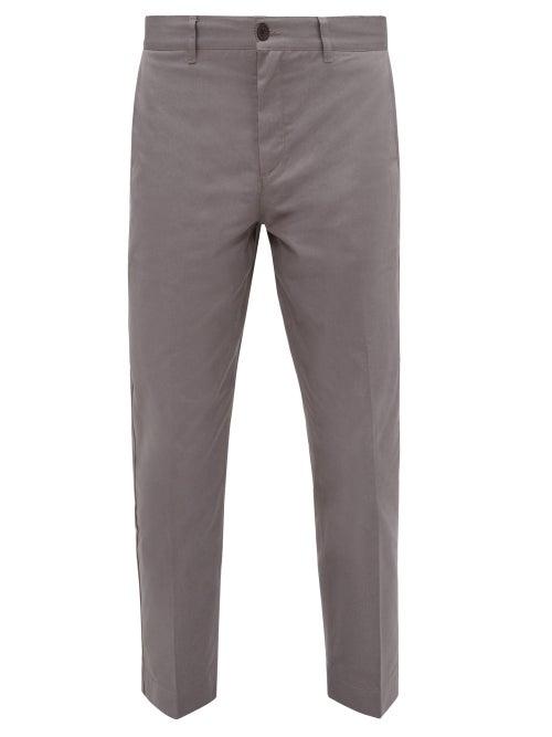 Matchesfashion.com Maison Kitsun - Cropped Cotton Twill Chino Trousers - Mens - Grey