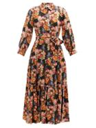 Matchesfashion.com Borgo De Nor - Issa Floral-print Satin-jacquard Midi Shirt Dress - Womens - Black Multi