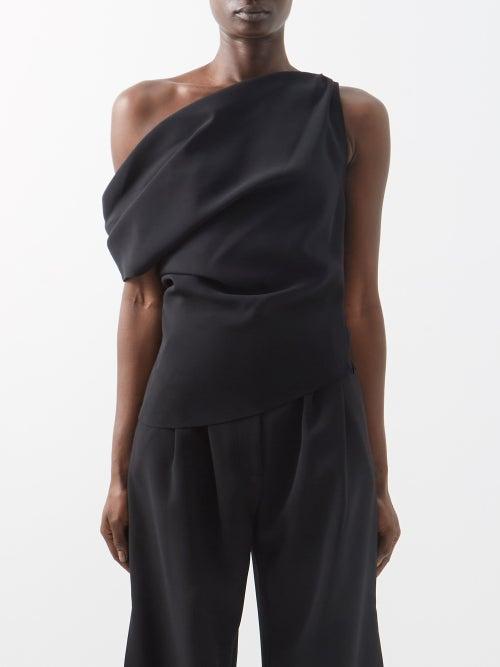 A.w.a.k.e. Mode - Draped One-shoulder Crepe Top - Womens - Black