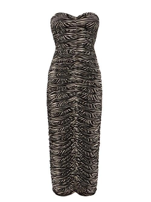 Matchesfashion.com Norma Kamali - Ruched Zebra-print Jersey Dress - Womens - Animal