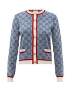 Matchesfashion.com Gucci - Gg Logo Jacquard Wool Blend Cardigan - Womens - Blue Multi