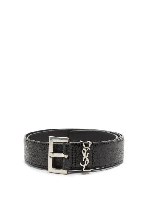 Matchesfashion.com Saint Laurent - Ysl-monogram Leather Belt - Mens - Black