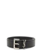 Matchesfashion.com Saint Laurent - Ysl-monogram Leather Belt - Mens - Black