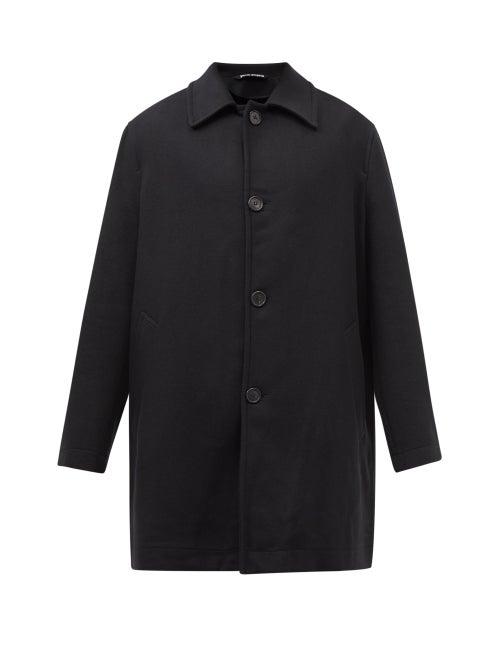 Palm Angels - Logo-print Hooded Wool-blend Twill Coat - Mens - Black