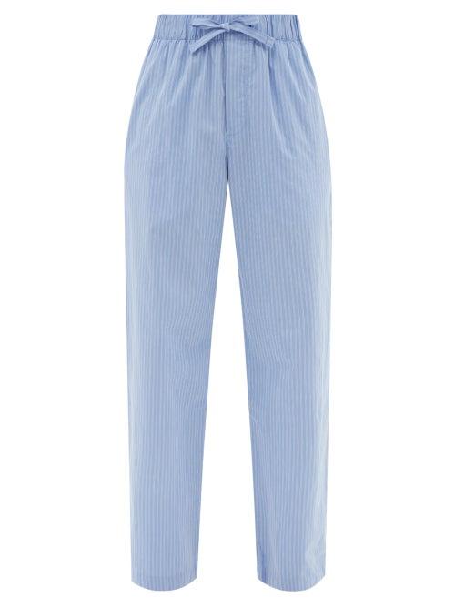 Ladies Lingerie Tekla - Drawstring Organic-cotton Poplin Pyjama Trousers - Womens - Blue Stripe