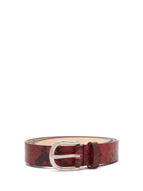 Matchesfashion.com Isabel Marant - Zap Snake Effect Leather Belt - Womens - Burgundy