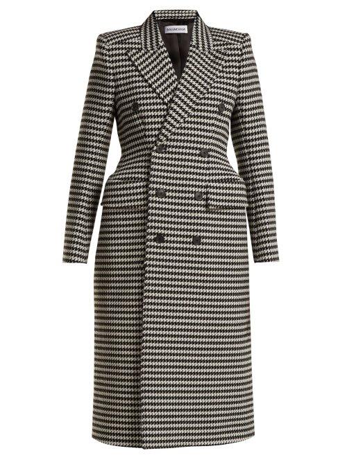 Matchesfashion.com Balenciaga - Hourglass Double Breasted Houndstooth Coat - Womens - Black White