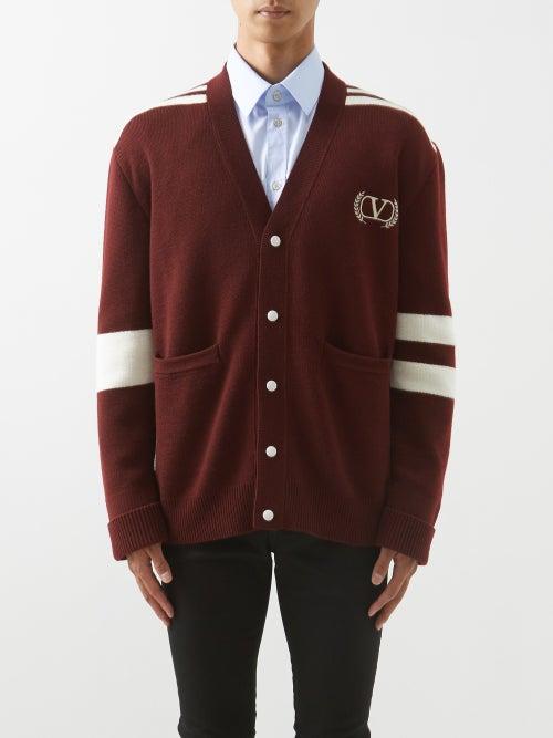 Valentino - Logo-embroidered Wool Cardigan - Mens - Ivory Red